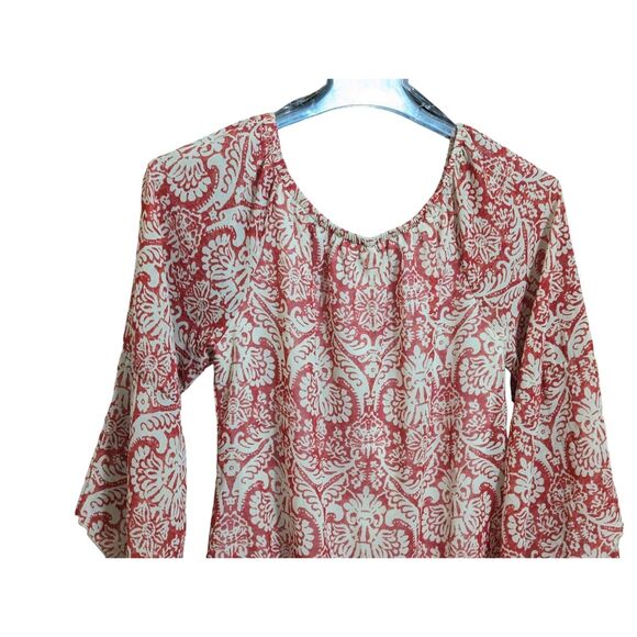 Live 4 Truth Cottagecore Women's Blouse Large Bell Sleeve Red & White Lined Boho - Picture 7 of 9